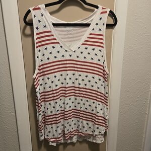 Maurices Women's Red and White Star Striped Tank Top 1X